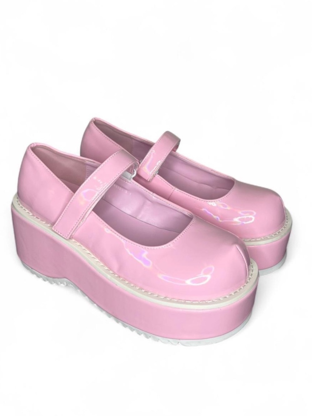 Demonia Dollie 01 Baby Pink Holo Patent Platform Mary Janes Goth Anime Kawaii